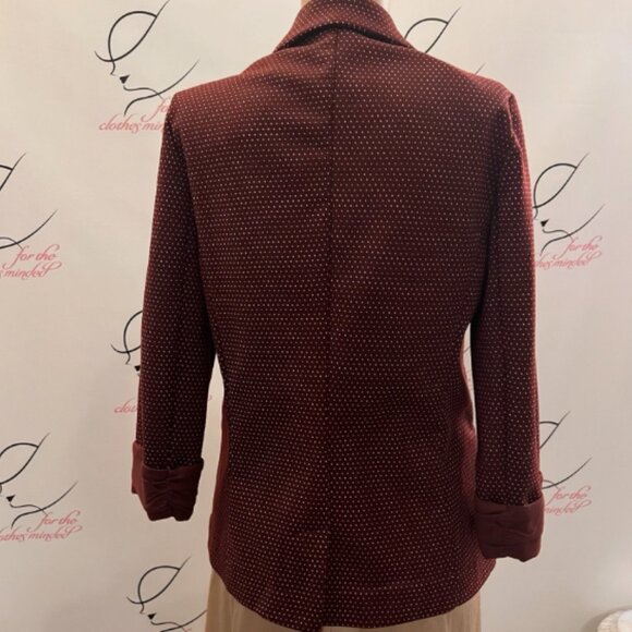 Skies Are Blue. Size Small. Burgundy Knit Jacket. Open Front. Polka Dot. B129 - Picture 5 of 7
